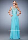 Picture of: Chiffon Gown with Beaded and Lace Bodice and Train in Blue, Style: 22824, Detail Picture 1