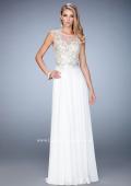 Picture of: Chiffon Gown with Beaded and Lace Bodice and Train in White, Style: 22824, Detail Picture 2