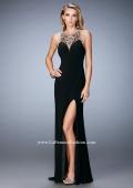 Picture of: Fully Embellished Prom Dress with Train and Leg Slit in Black, Style: 22825, Detail Picture 1