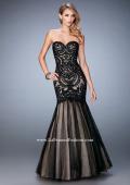 Picture of: Rhinestone Embroidered Prom Gown with Tulle Skirt in Black, Style: 22836, Detail Picture 1