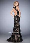 Picture of: Rhinestone Prom Dress with Sheer Neckline and Train in Black, Style: 22837, Back Picture