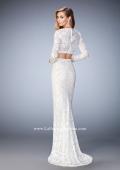 Picture of: Two Piece Lace Dress with Sheer Detail and Train in White, Style: 22871, Back Picture