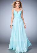 Picture of: Cap Sleeve Chiffon Dress with "V" Neckline in Blue, Style: 22876, Main Picture