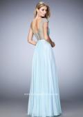Picture of: Cap Sleeve Chiffon Dress with "V" Neckline in Blue, Style: 22876, Back Picture