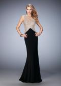 Picture of: Jersey Prom Gown with Train and Sheer Neckline in Black, Style: 22886, Main Picture