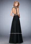 Picture of: Long Prom Dress with Embellished Waistband in Black, Style: 22895, Back Picture