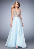 Picture of: Long Chiffon Gown with "V" Neck and Open Back in Black, Style: 22897, Main Picture