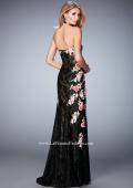 Picture of: Long Lace Prom Gown with Floral Applique and Train in Black, Style: 22914, Back Picture