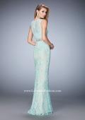 Picture of: Mock Neck Two Piece Dress with Sheer Detailing in Blue, Style: 22928, Back Picture