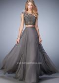 Picture of: Two Piece Chiffon and Beaded Gown with High Neckline in Gray, Style 22929, Main Picture