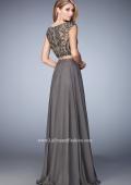 Picture of: Two Piece Chiffon and Beaded Gown with High Neckline in Gray, Style 22929, Back Picture