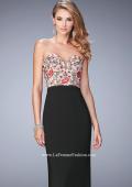 Picture of: Long Jersey Open Back Dress with Floral Lace Applique in Black, Style: 22959, Main Picture