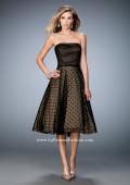 Picture of: Tea Length Dress with Polka Dots and Striped Bodice in Black, Style: 22961, Main Picture