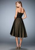Picture of: Tea Length Dress with Polka Dots and Striped Bodice in Black, Style: 22961, Back Picture