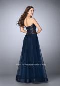Picture of: Strapless dress with a sheer corset bodice and beaded tulle skirt in Blue, Style: 22964, Back Picture
