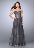 Picture of: Strapless dress with a sheer corset bodice and beaded tulle skirt in Silver, Style: 22964, Detail Picture 2
