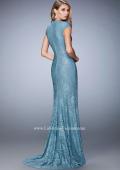 Picture of: Embellished Lace Evening Gown with Cap Sleeves in Blue, Style: 22971, Back Picture