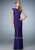 Picture of: Embellished Lace Evening Gown with Cap Sleeves in Purple, Style: 22971, Detail Picture 2