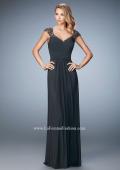 Picture of: Lace and Jeweled Prom Dress with Cap Sleeves in Silver, Style: 22974, Main Picture