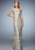 Picture of: Long Lace Evening Gown with Cap Sleeves in Gold, Style: 22984, Main Picture