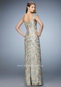 Picture of: Long Lace Evening Gown with Cap Sleeves in Gold, Style: 22984, Back Picture