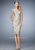 Picture of: Lace Cocktail Dress with Sweetheart Neck and Sleeves in Gold, Style: 22986, Main Picture