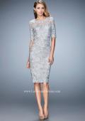 Picture of: Knee Length Lace Cocktail Dress with 3/4 Sleeves in Silver, Style: 22989, Main Picture