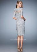 Picture of: Knee Length Lace Cocktail Dress with 3/4 Sleeves in Silver, Style: 22989, Back Picture