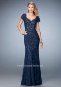 Picture of: Long Lace Evening Gown with Short Sleeves in Blue, Style: 22998, Detail Picture 2