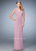 Picture of: Cap Sleeve Evening Gown with Pleats and Lace in Pink, Style: 23004, Main Picture