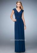 Picture of: Cap Sleeve Evening Gown with Pleats and Lace in Blue, Style: 23004, Detail Picture 1