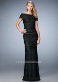 Picture of: Gold Lined Cap Sleeve Lace Evening Dress in Black, Style: 23012, Main Picture