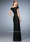 Picture of: Gold Lined Cap Sleeve Lace Evening Dress in Black, Style: 23012, Back Picture