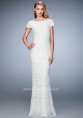 Picture of: Gold Lined Cap Sleeve Lace Evening Dress in White, Style: 23012, Detail Picture 1