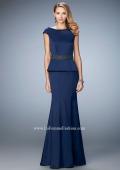 Picture of: Satin Peplum Evening Dress with Boat Neckline in Blue, Style: 23020, Main Picture