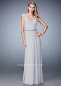Picture of: Evening Gown with Cap Sleeves and Jeweled Belt in Silver, Style: 23024, Main Picture