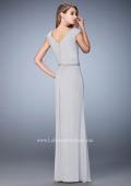 Picture of: Evening Gown with Cap Sleeves and Jeweled Belt in Silver, Style: 23024, Back Picture