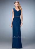 Picture of: Evening Gown with Cap Sleeves and Jeweled Belt in Blue, Style: 23024, Detail Picture 1