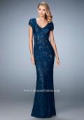 Picture of: Lace and Jewel Embroidered Gown with Short Sleeves in Blue, Style: 23071, Main Picture