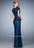 Picture of: Lace and Jewel Embroidered Gown with Short Sleeves in Blue, Style: 23071, Back Picture
