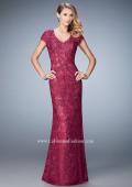 Picture of: Lace and Jewel Embroidered Gown with Short Sleeves in Red, Style: 23071, Detail Picture 1