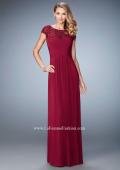 Picture of: Embroidered Lace Evening Gown with Pleated Bodice in Red, Style: 23077, Main Picture