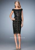 Picture of: Cap Sleeve Lace Cocktail Dress with Peplum Bodice in Black, Style: 23080, Main Picture
