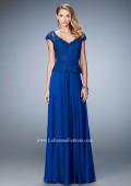 Picture of: Chiffon Evening Dress with Fitted Belt in Blue, Style: 23085, Main Picture