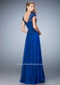 Picture of: Chiffon Evening Dress with Fitted Belt in Blue, Style: 23085, Back Picture