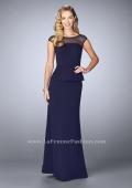 Picture of: Beaded Cap Sleeve Peplum Dress with Sheer Detail in Blue, Style: 23112, Main Picture