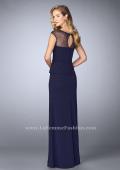 Picture of: Beaded Cap Sleeve Peplum Dress with Sheer Detail in Blue, Style: 23112, Back Picture