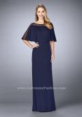 Picture of: Sheer Beaded Evening Dress with Faux Cape in Blue, Style: 23113, Main Picture