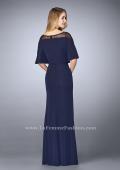 Picture of: Sheer Beaded Evening Dress with Faux Cape in Blue, Style: 23113, Back Picture