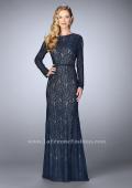 Picture of: Long Sleeve Lace Dress with Beaded Belt and Cuffs in Blue, Style: 23115, Detail Picture 1